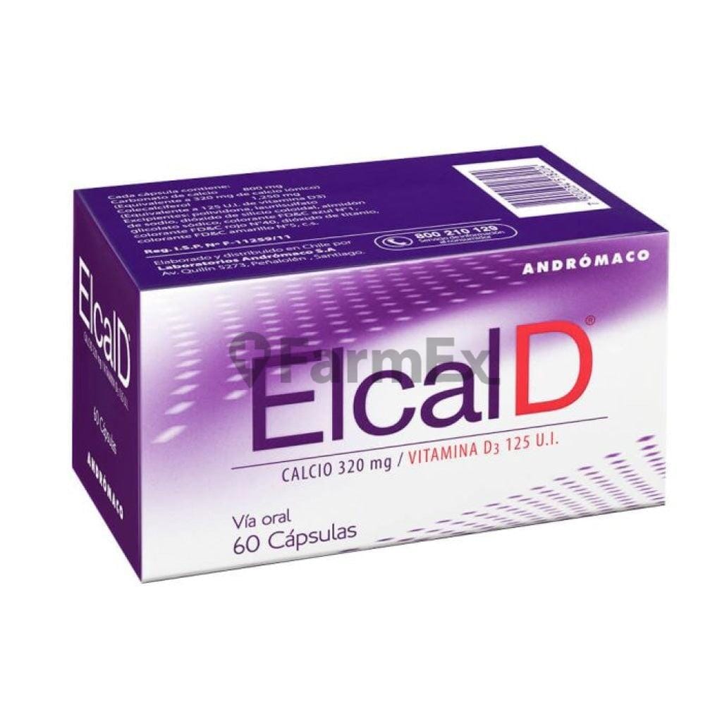 Elcal D 320 mg + vitamina D x 60 cápsulas Farmex-Fonasa-Persistente